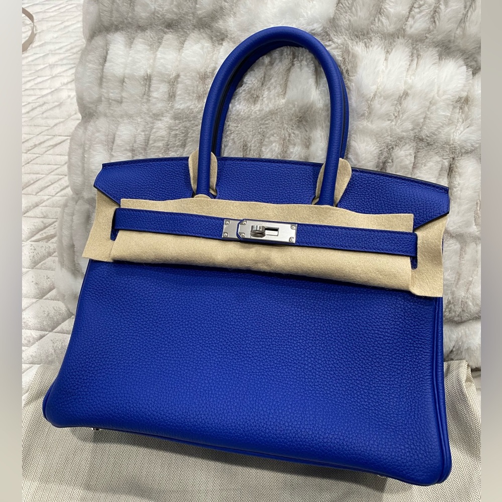 Birkin 30 Blue Royale, palladium hardware (2022).